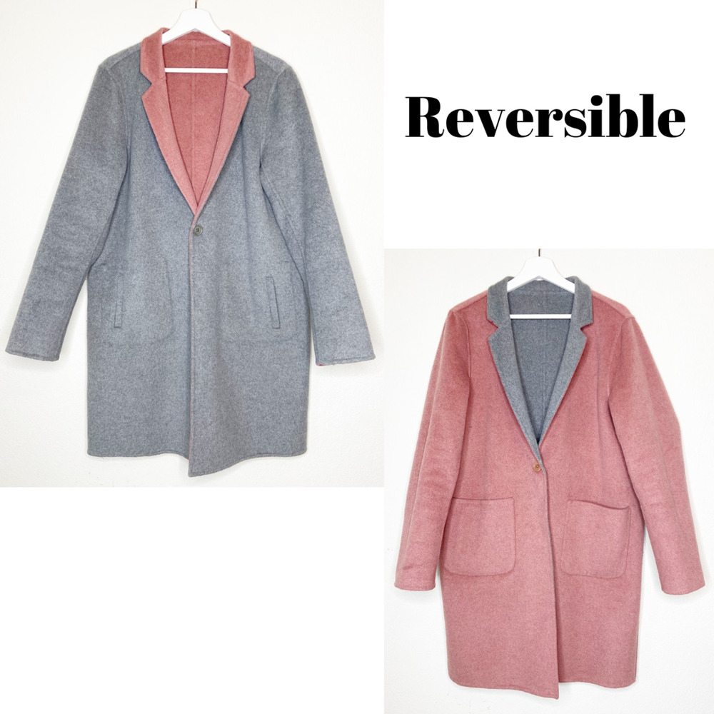 Ecru Reversible Wool Blend Pink and Gray Coat XL